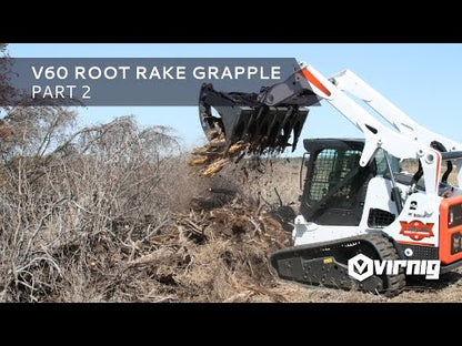 Virnig V60 Root Rake Grapple | Models RRG72, RRG78 & RRG84 | Widths 74.5" To 86.5" | Hydraulic Flow 15 To 25 GPM | For Skid Steer