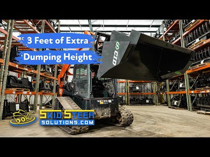 CID X-Treme Duty High Dump Bucket Attachment | Working Width 60″ to 96" inches | 10” Stroke Cylinder | For Skid Steer