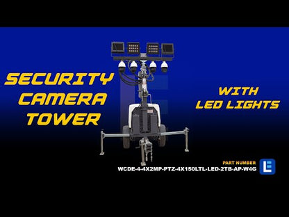 Larson Electronics 45' Telescoping Mobile Security Tower - 6 kW Diesel Gen - (4) LED Lamps, (4) Cameras, 2TB NVR, Router/WAP - Receptacles