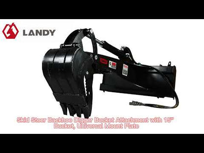 Landy Attachments Backhoe | Bucket Width 15" | 30-65 HP | 3-22 GPM | For Skid Steers, ATVs, UTVs & Tractors