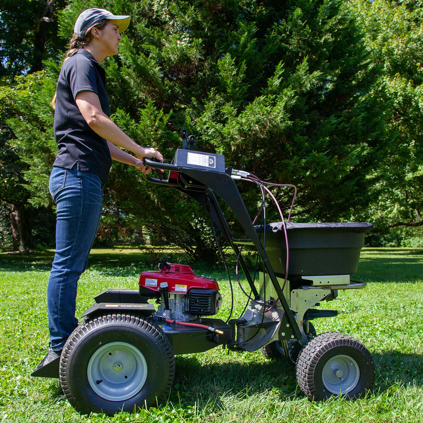 Spyker Ride-On Spreader w/ Honda Engine | Hopper Capacity 120 lb | 4.4 HP | Spread Width 12' | Hydrostatic Rear-Wheel Drive