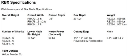 Dirt Dog Retractable Box Blade | Model RBX72-78-84 | 72", 78" and 84" Overall Width | 55-60HP | For Tractor