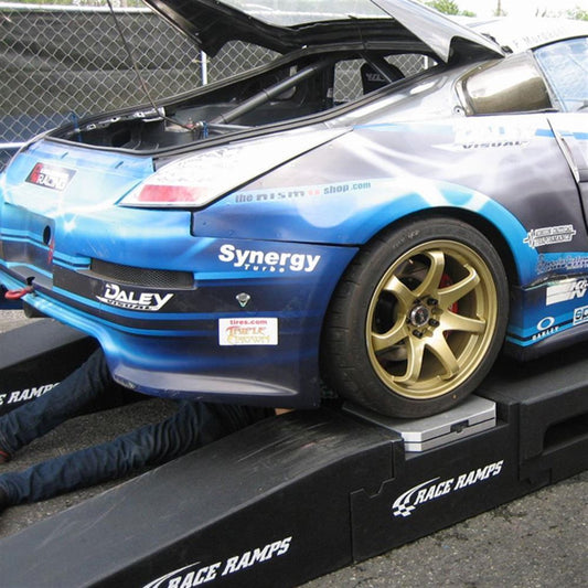 Race Ramps Portable Pit Stop Ramps Racer Model with Scale Cutouts | Model RR-PPS-R | 16" W x 14" H | 6,000 lb Capacity | Adjustable 90 To 115" Wheelbase | For Garage & Track