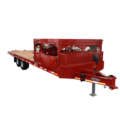 EZ Spot UR Attachment Trailer With Rack | Model EZ-TRL001 | 28' x 8'6" Deck | 25,000 lbs GVWR | 20–30 GPM | 3–5 Tons | For Skid Steer, Compact Track Loaders, Wheel Loaders, Excavators, Mini Excavators, Telehandlers & Backhoes