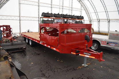 EZ Spot UR Attachment Trailer With Rack | Model EZ-TRL001 | 28' x 8'6" Deck | 25,000 lbs GVWR | 20–30 GPM | 3–5 Tons | For Skid Steer, Compact Track Loaders, Wheel Loaders, Excavators, Mini Excavators, Telehandlers & Backhoes
