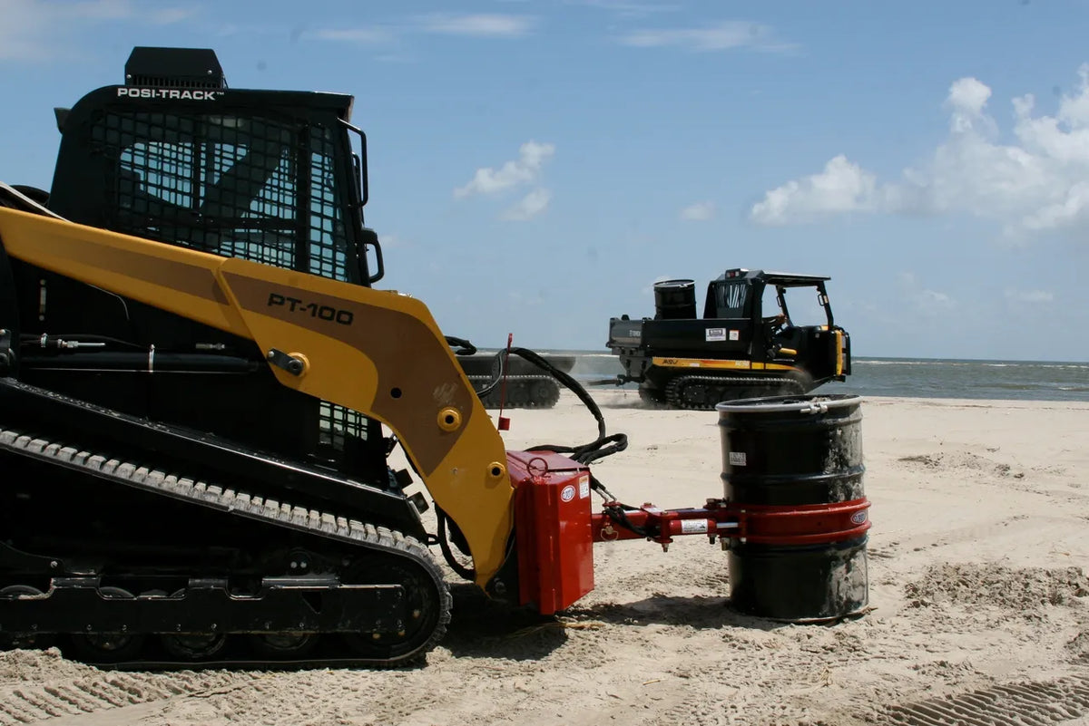 EZ Spot UR Attachment Barrel Handler | Model EZ-0002 | Jaw Opening 21"–39.5" | 20–30 GPM | 3–5 Ton | For Skid Steer, Compact Track Loaders, Wheel Loaders, Excavators, Mini Excavators, Telehandlers & Backhoes