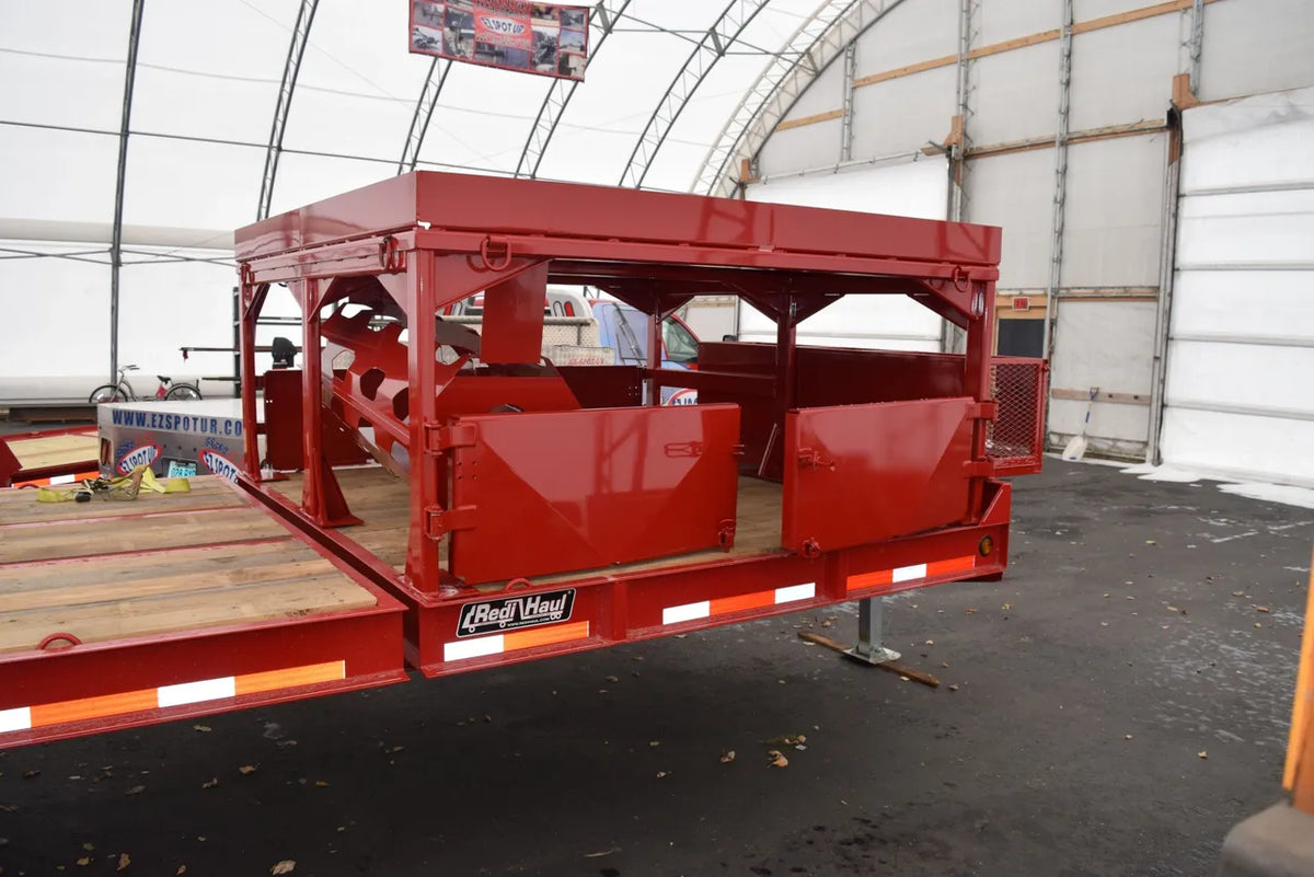 EZ Spot UR Attachment Trailer With Rack | Model EZ-TRL001 | 28' x 8'6" Deck | 25,000 lbs GVWR | 20–30 GPM | 3–5 Tons | For Skid Steer, Compact Track Loaders, Wheel Loaders, Excavators, Mini Excavators, Telehandlers & Backhoes