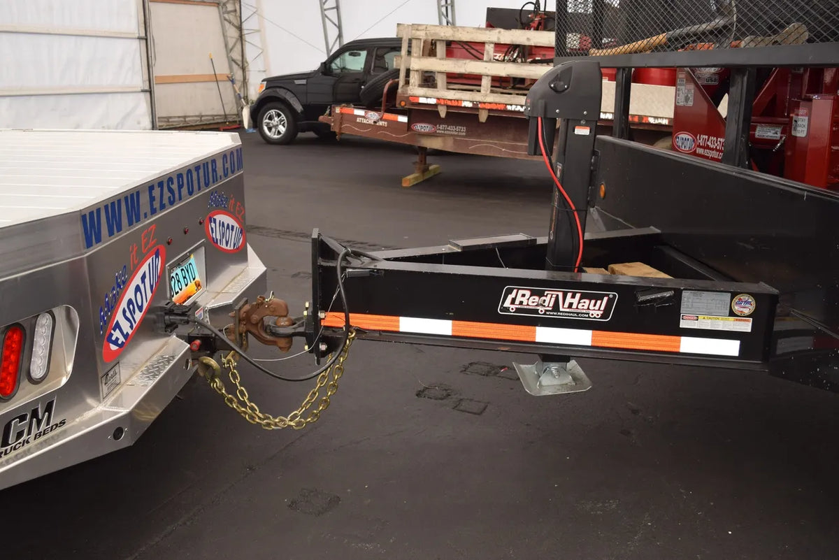 EZ Spot UR Attachment Trailer With Rack | Model EZ-TRL001 | 28' x 8'6" Deck | 25,000 lbs GVWR | 20–30 GPM | 3–5 Tons | For Skid Steer, Compact Track Loaders, Wheel Loaders, Excavators, Mini Excavators, Telehandlers & Backhoes