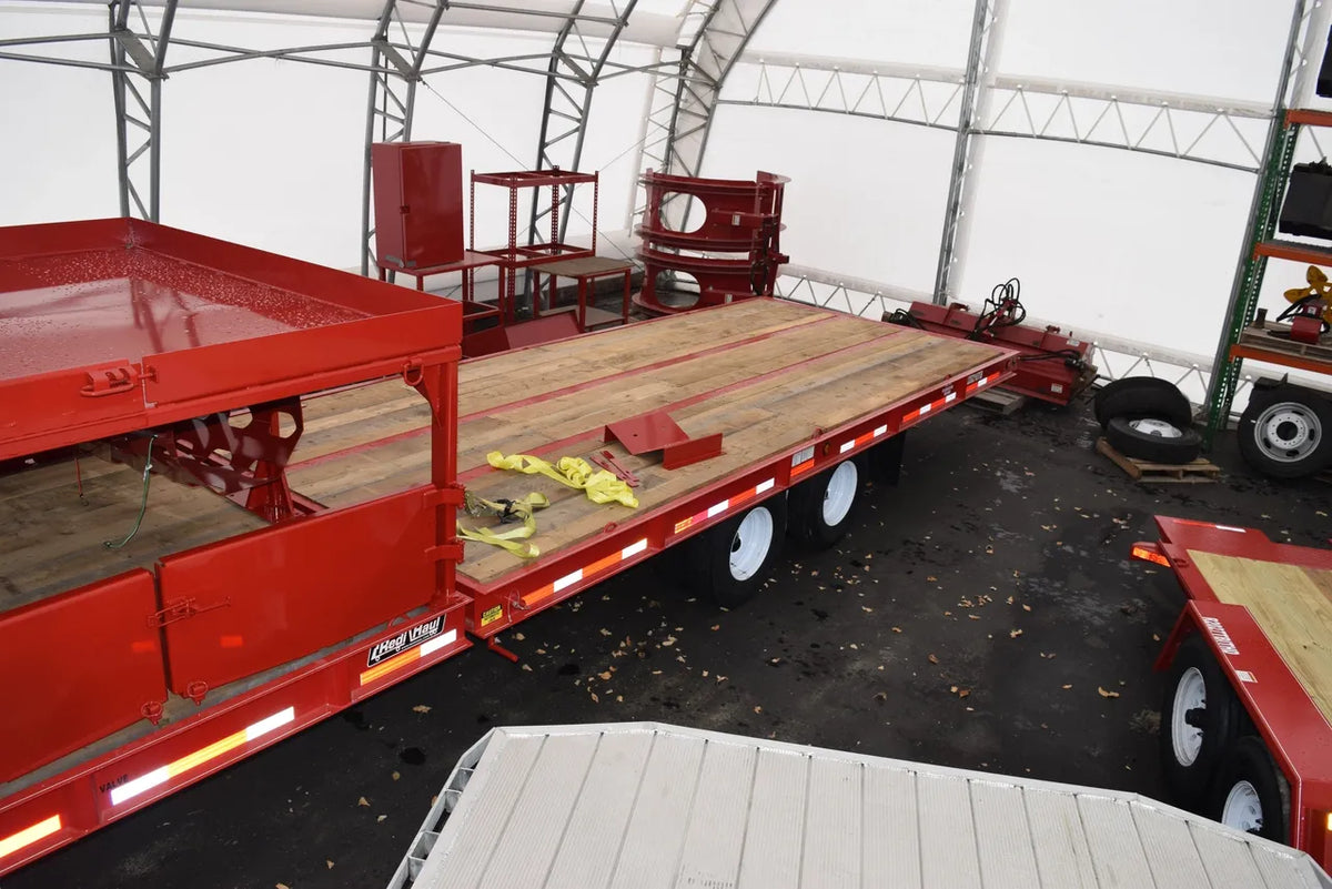 EZ Spot UR Attachment Trailer With Rack | Model EZ-TRL001 | 28' x 8'6" Deck | 25,000 lbs GVWR | 20–30 GPM | 3–5 Tons | For Skid Steer, Compact Track Loaders, Wheel Loaders, Excavators, Mini Excavators, Telehandlers & Backhoes