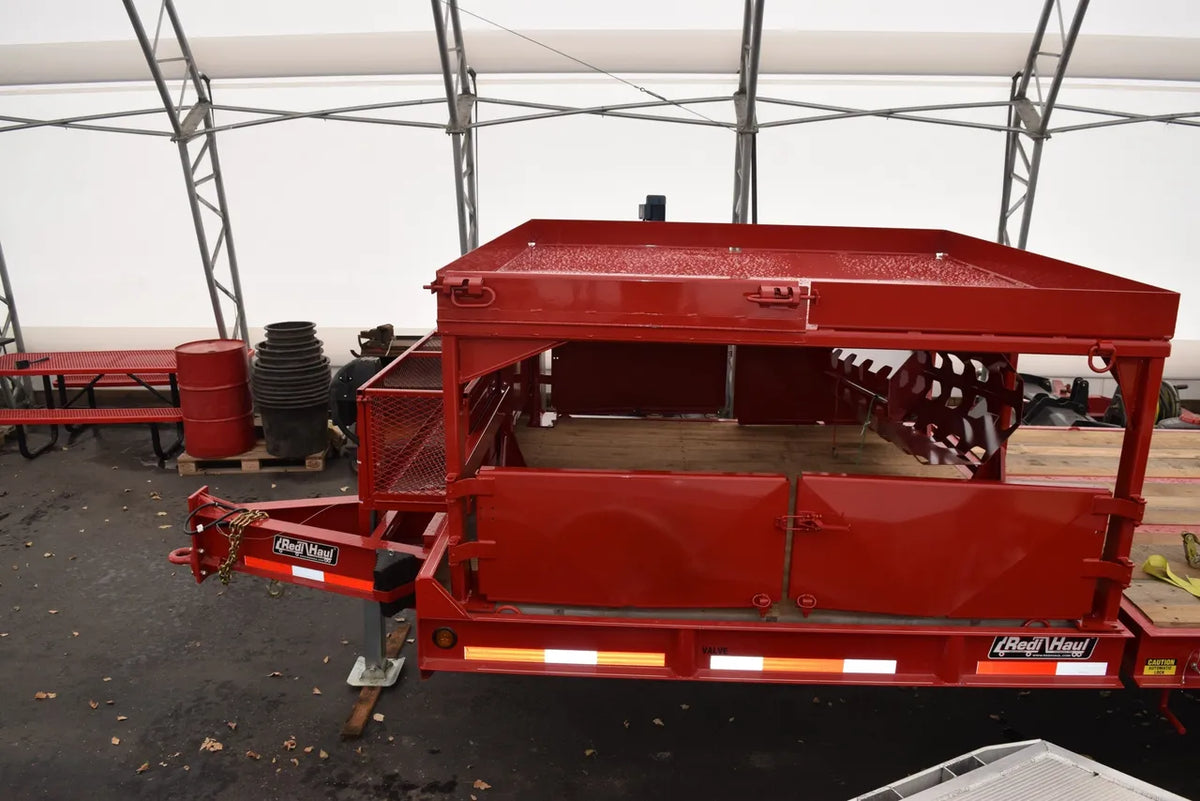 EZ Spot UR Attachment Trailer With Rack | Model EZ-TRL001 | 28' x 8'6" Deck | 25,000 lbs GVWR | 20–30 GPM | 3–5 Tons | For Skid Steer, Compact Track Loaders, Wheel Loaders, Excavators, Mini Excavators, Telehandlers & Backhoes