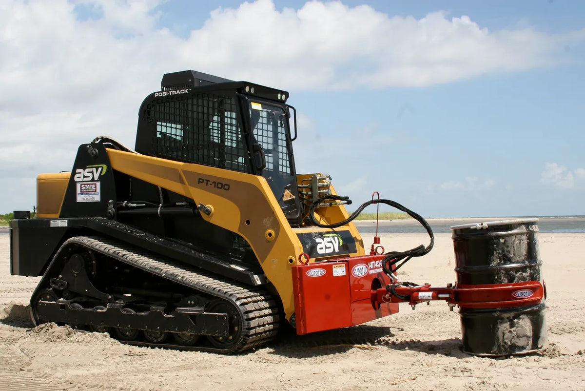 EZ Spot UR Attachment Barrel Handler | Model EZ-0002 | Jaw Opening 21"–39.5" | 20–30 GPM | 3–5 Ton | For Skid Steer, Compact Track Loaders, Wheel Loaders, Excavators, Mini Excavators, Telehandlers & Backhoes