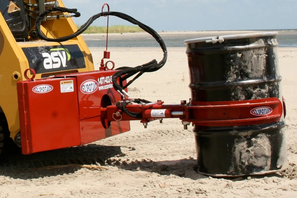 EZ Spot UR Attachment Barrel Handler | Model EZ-0002 | Jaw Opening 21"–39.5" | 20–30 GPM | 3–5 Ton | For Skid Steer, Compact Track Loaders, Wheel Loaders, Excavators, Mini Excavators, Telehandlers & Backhoes