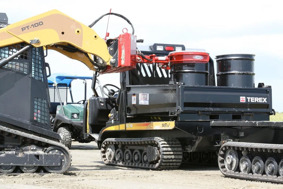 EZ Spot UR Attachment Barrel Handler | Model EZ-0002 | Jaw Opening 21"–39.5" | 20–30 GPM | 3–5 Ton | For Skid Steer, Compact Track Loaders, Wheel Loaders, Excavators, Mini Excavators, Telehandlers & Backhoes