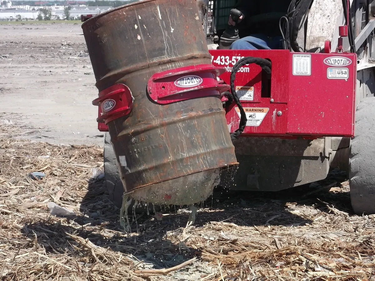 EZ Spot UR Attachment Barrel Handler | Model EZ-0002 | Jaw Opening 21"–39.5" | 20–30 GPM | 3–5 Ton | For Skid Steer, Compact Track Loaders, Wheel Loaders, Excavators, Mini Excavators, Telehandlers & Backhoes