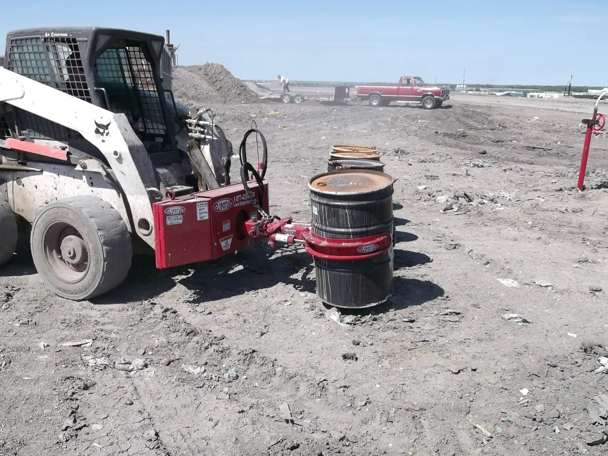 EZ Spot UR Attachment Barrel Handler | Model EZ-0002 | Jaw Opening 21"–39.5" | 20–30 GPM | 3–5 Ton | For Skid Steer, Compact Track Loaders, Wheel Loaders, Excavators, Mini Excavators, Telehandlers & Backhoes
