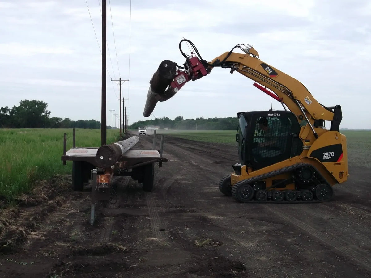 Ez Spot Ur Attachment Heavy Duty Pole Setter | Model EZ-HD08 | Jaw Opening 21" | 20–30 GPM | 3–5 Tons | For Skid Steer, Compact Track Loaders, Wheel Loaders, Excavators, Mini Excavators, Telehandlers & Backhoes