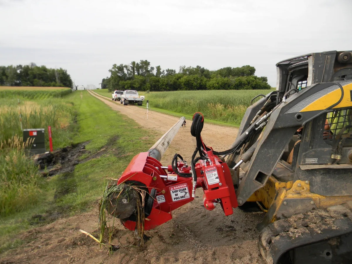 Ez Spot Ur Attachment Heavy Duty Pole Setter | Model EZ-HD08 | Jaw Opening 21" | 20–30 GPM | 3–5 Tons | For Skid Steer, Compact Track Loaders, Wheel Loaders, Excavators, Mini Excavators, Telehandlers & Backhoes