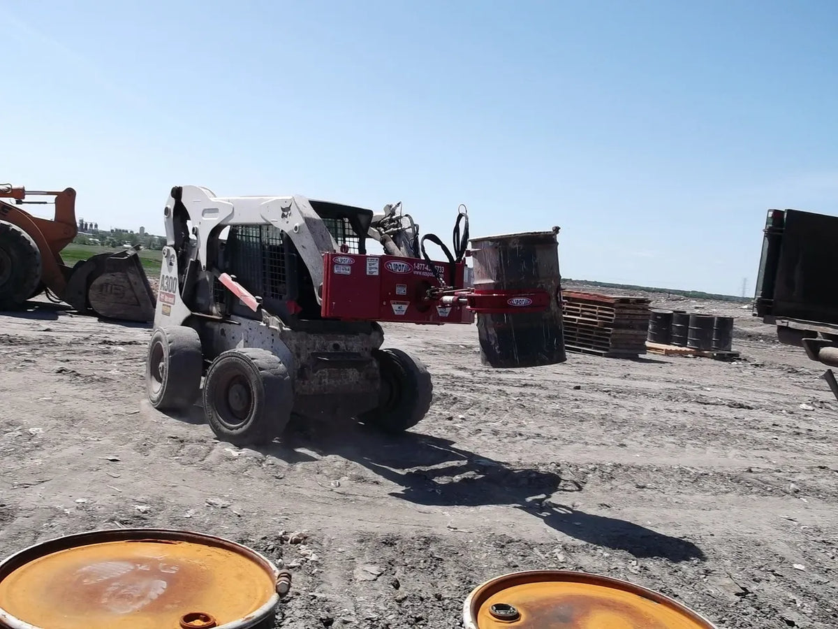 EZ Spot UR Attachment Barrel Handler | Model EZ-0002 | Jaw Opening 21"–39.5" | 20–30 GPM | 3–5 Ton | For Skid Steer, Compact Track Loaders, Wheel Loaders, Excavators, Mini Excavators, Telehandlers & Backhoes