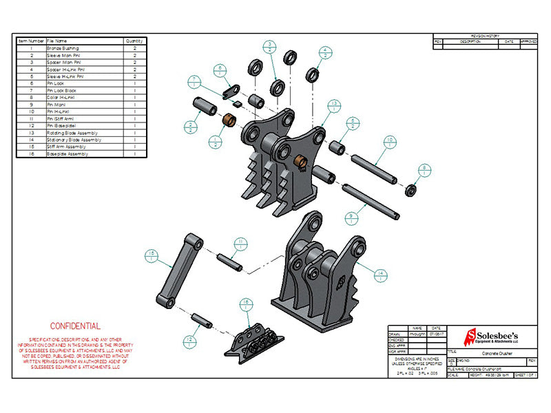 SOLESBEE'S CONCRETE CRUSHER WITH REPLACEABLE TEETH FOR EXCAVATOR