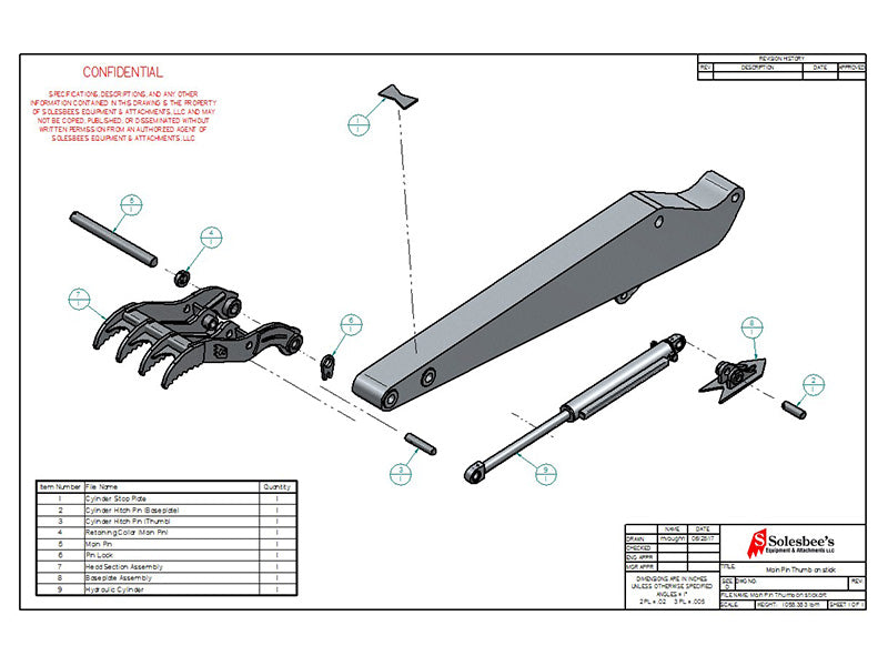 Solesbee's 30", 34" & 40" Width Excavator Hydraulic Pin Mounted Thumb For Excavator