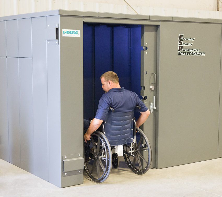 Swisher ESP Wheelchair Accessible Safety Shelter | Model SR114X84G | 117" External Length | EF5 Tornado Protection | Up to 20-Person Capacity | FEMA & NSSA Certified Safe Room