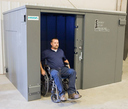 Swisher ESP Wheelchair Accessible Safety Shelter | Model SR114X84G | 117" External Length | EF5 Tornado Protection | Up to 20-Person Capacity | FEMA & NSSA Certified Safe Room