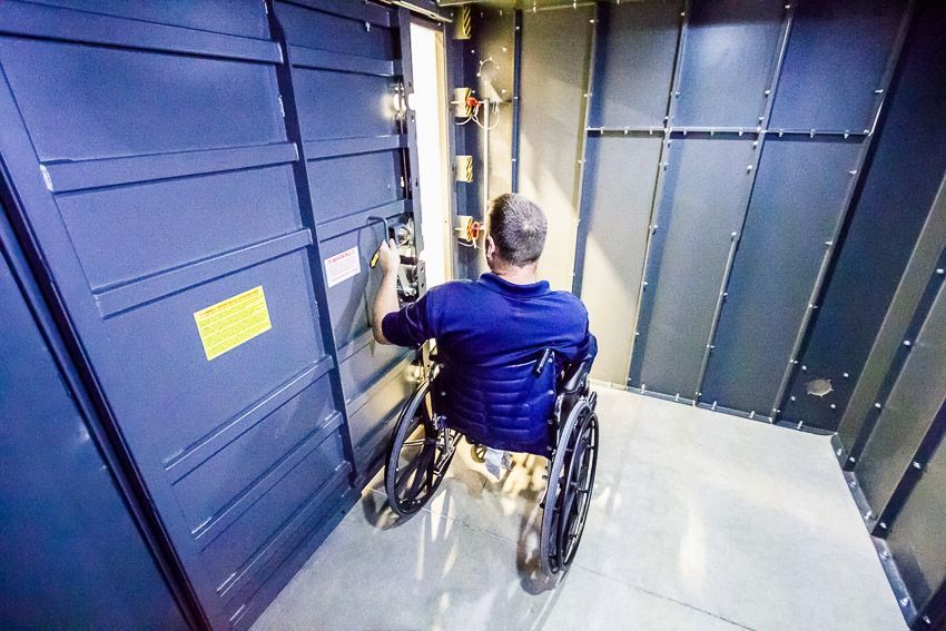 Swisher ESP Wheelchair Accessible Safety Shelter | Model SR114X84G | 117" External Length | EF5 Tornado Protection | Up to 20-Person Capacity | FEMA & NSSA Certified Safe Room