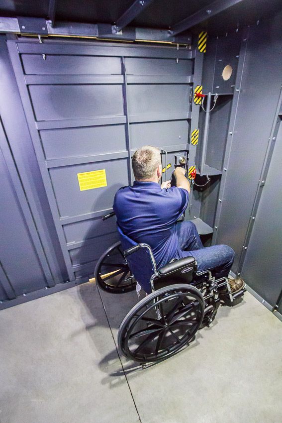 Swisher ESP Wheelchair Accessible Safety Shelter | Model SR114X84G | 117" External Length | EF5 Tornado Protection | Up to 20-Person Capacity | FEMA & NSSA Certified Safe Room