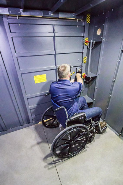 Swisher ESP Wheelchair Accessible Safety Shelter | Model SR114X84G | 117" External Length | EF5 Tornado Protection | Up to 20-Person Capacity | FEMA & NSSA Certified Safe Room