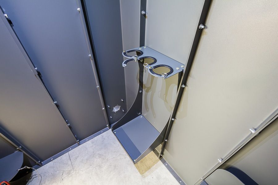 Swisher ESP Safety Shelter Accessories | Large & Small Shelves + Bench + Deluxe & Standard Gun Racks | Bolt-On Steel Construction | Customizable Placement | For All Swisher ESP Shelters