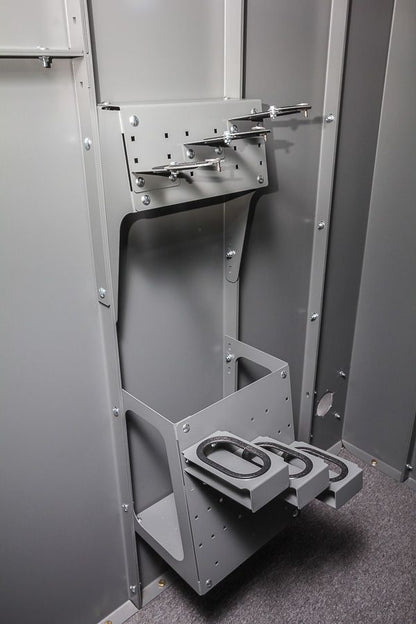 Swisher ESP Safety Shelter Accessories | Large & Small Shelves + Bench + Deluxe & Standard Gun Racks | Bolt-On Steel Construction | Customizable Placement | For All Swisher ESP Shelters