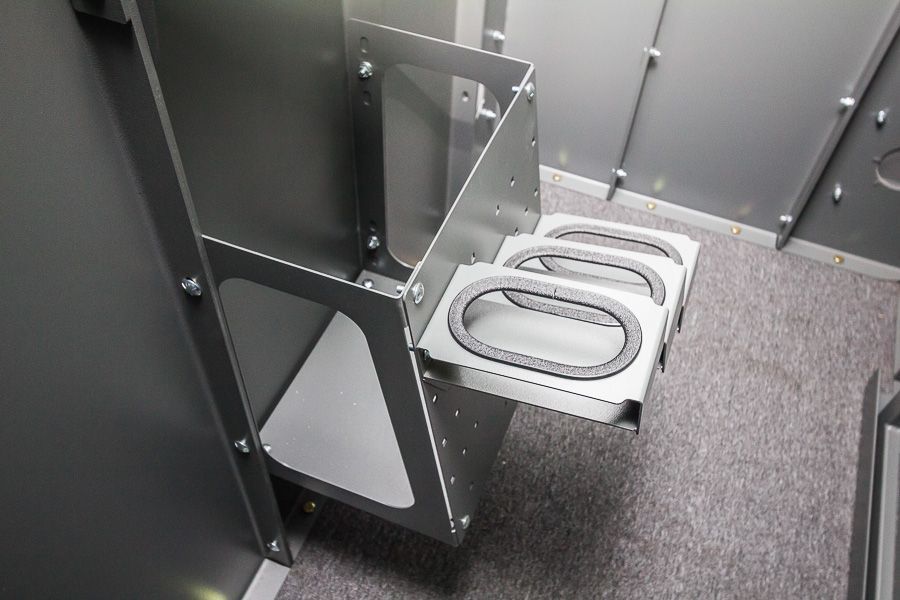 Swisher ESP Safety Shelter Accessories | Large & Small Shelves + Bench + Deluxe & Standard Gun Racks | Bolt-On Steel Construction | Customizable Placement | For All Swisher ESP Shelters