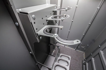Swisher ESP Safety Shelter Accessories | Large & Small Shelves + Bench + Deluxe & Standard Gun Racks | Bolt-On Steel Construction | Customizable Placement | For All Swisher ESP Shelters