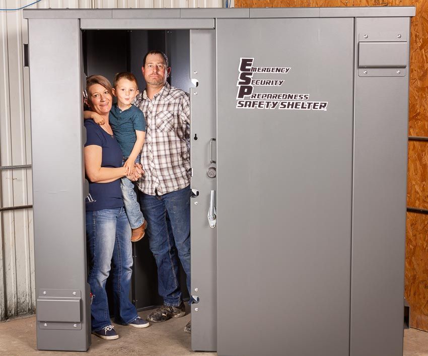 Swisher ESP Corner Safety Shelter | Model SRCS84X62G | 84" External Length | EF5 Tornado-Grade Steel Safe Room | Up to 6-Person Capacity | Indoor Installation Security Shelter