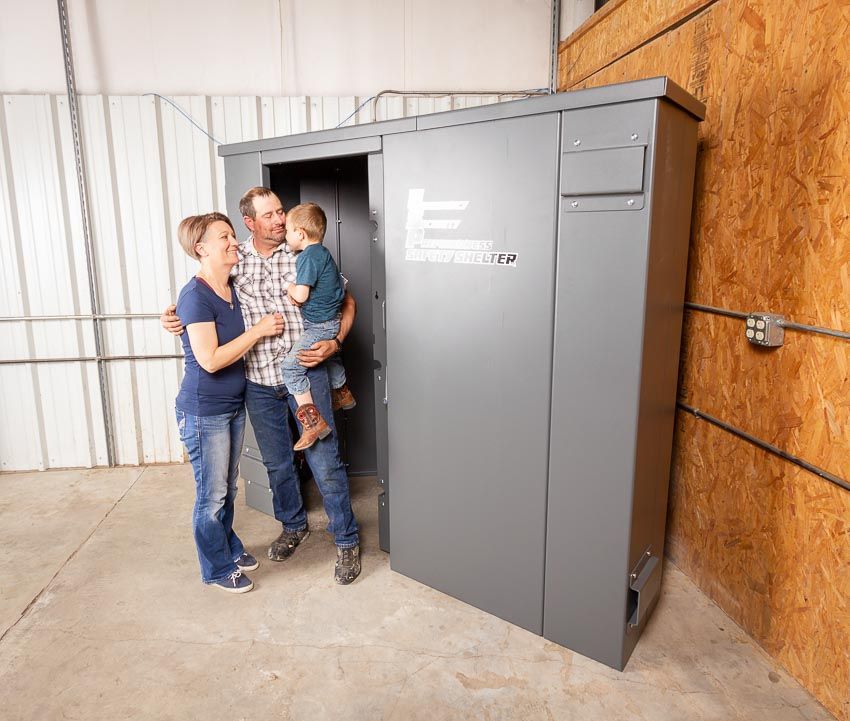 Swisher ESP Corner Safety Shelter | Model SRCS84X62G | 84" External Length | EF5 Tornado-Grade Steel Safe Room | Up to 6-Person Capacity | Indoor Installation Security Shelter