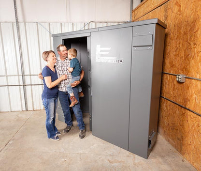 Swisher ESP Corner Safety Shelter | Model SRCS84X62G | 84" External Length | EF5 Tornado-Grade Steel Safe Room | Up to 6-Person Capacity | Indoor Installation Security Shelter