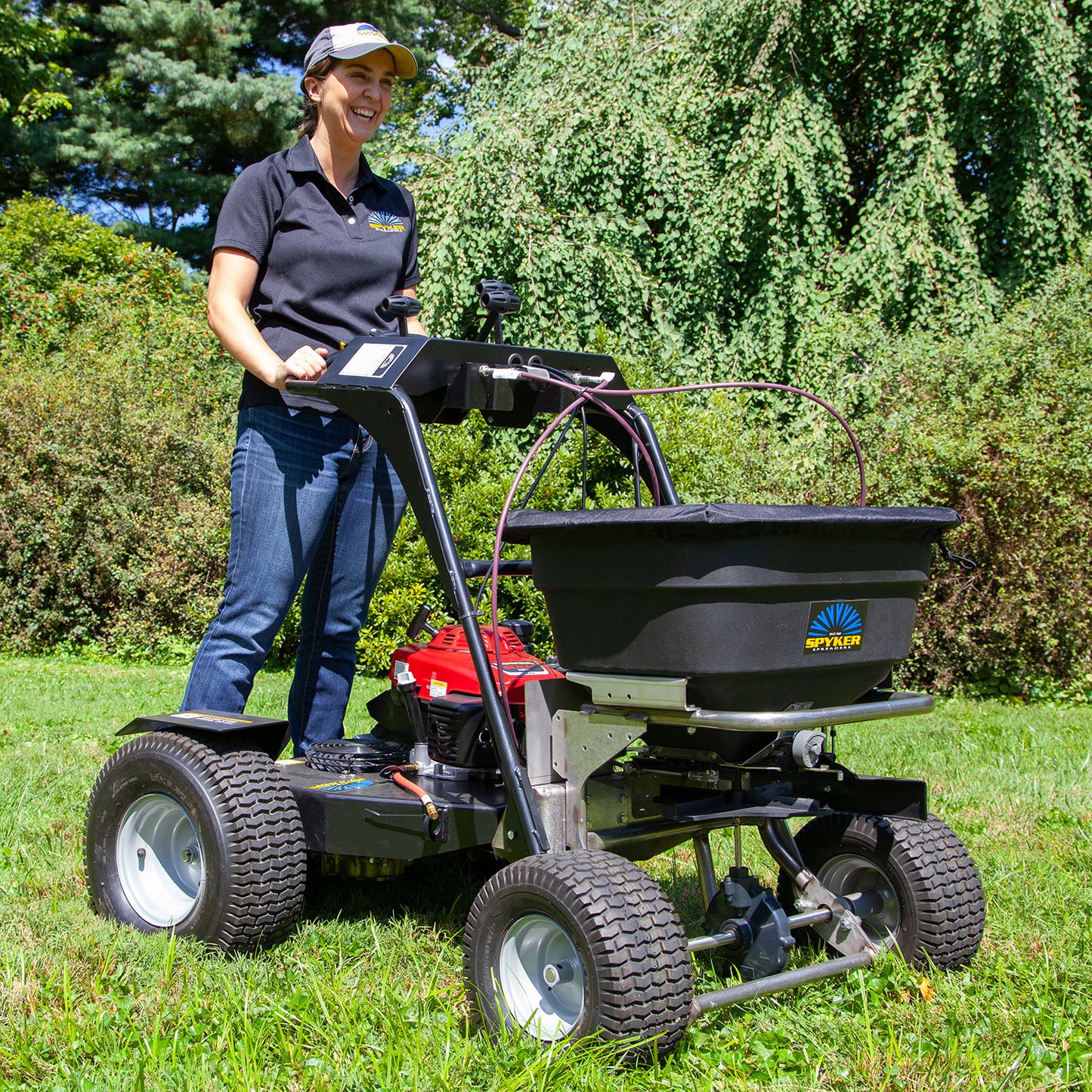 Spyker Ride-On Spreader w/ Honda Engine | Hopper Capacity 120 lb | 4.4 HP | Spread Width 12' | Hydrostatic Rear-Wheel Drive
