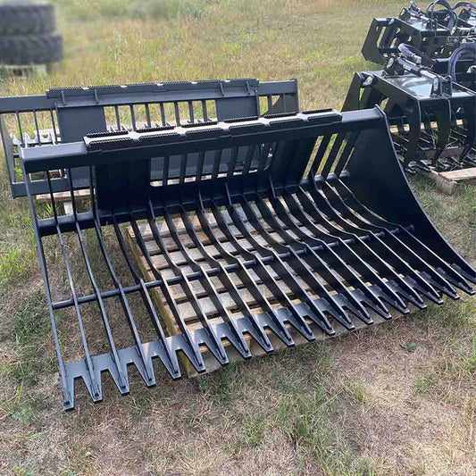 Top Dog Attachments Heavy Duty Rock Bucket | Width 62" to 82" | Weight 530 to 660 lbs | Oil Flow Range 15 to 25 GPM | For Skid Steer