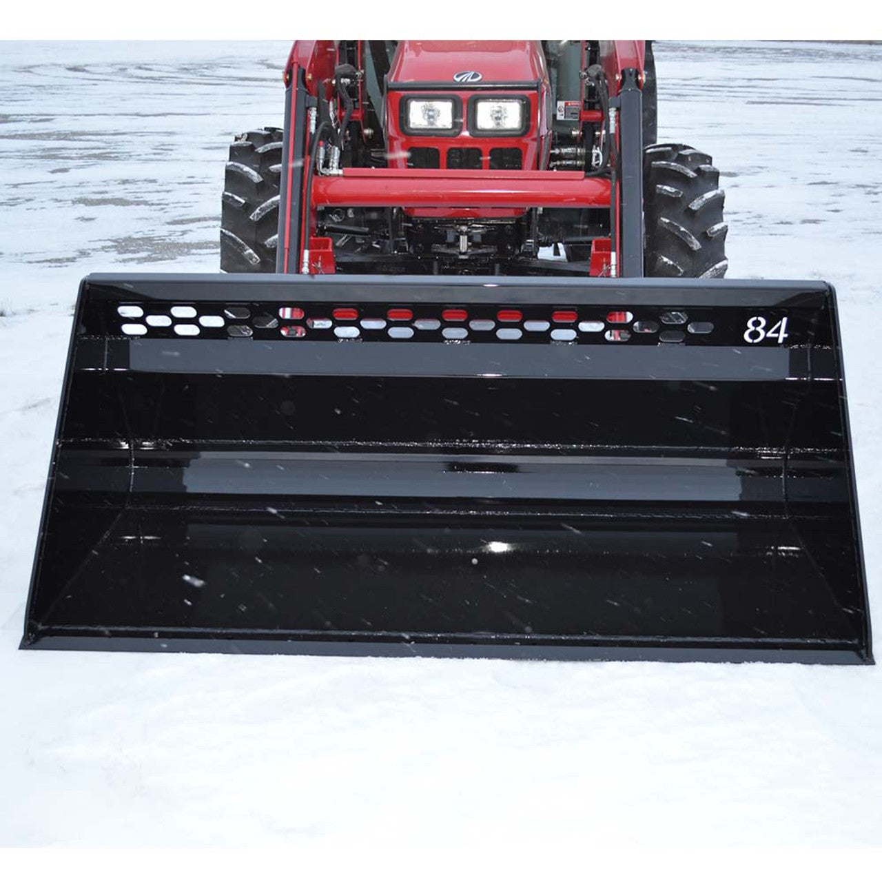 Top Dog Attachments Screen Snow Bucket | Width 60"-108" | Weight 580-830 lbs | Oil Flow Range 15-25 GPM | Snow Removal & Light Material Handling | For Skid Steer