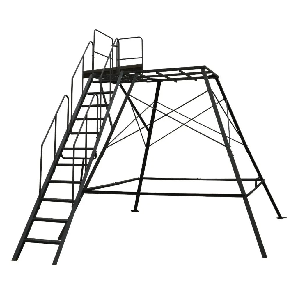 Muddy | Premium 10′ Tower Base | MUD-TWRBASE | Gradual Staircase | 11.62' x 11.62' Footprint | For Elevated Hunting Blind Access Platform