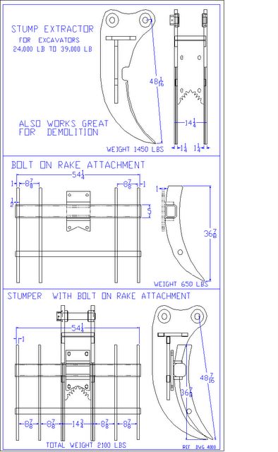 IS ATTACHMENT AR400 STEEL TREE STUMPER FOR 24000 TO 60000 LB EXCAVATOR