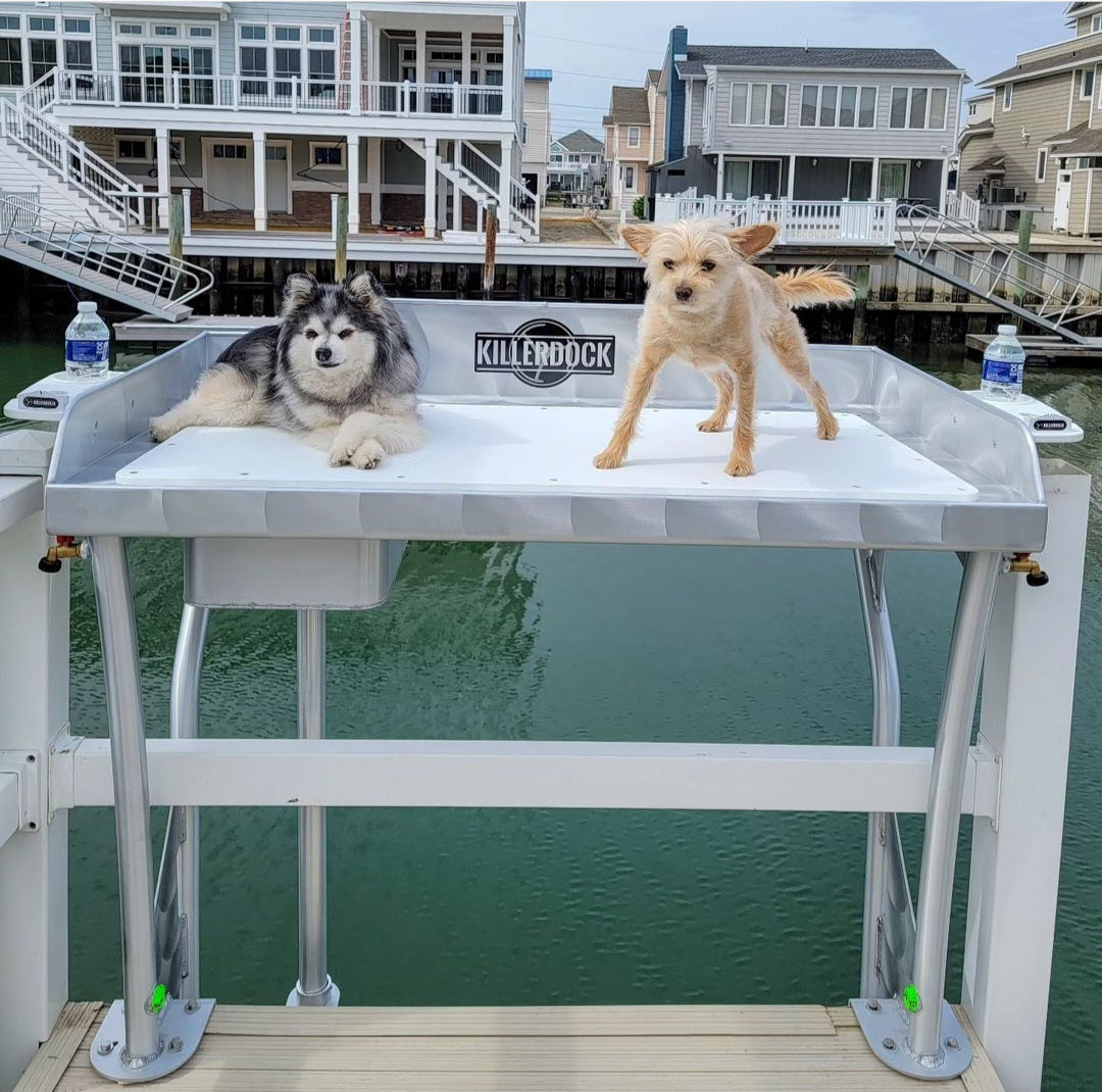 Killer Dock Fish Cleaning Station | Model Upscale 4 1/2 | Width 48" | Heavy-Duty Aluminum & Gray King Starboard | For Dock, Seawall, Deck & Patio