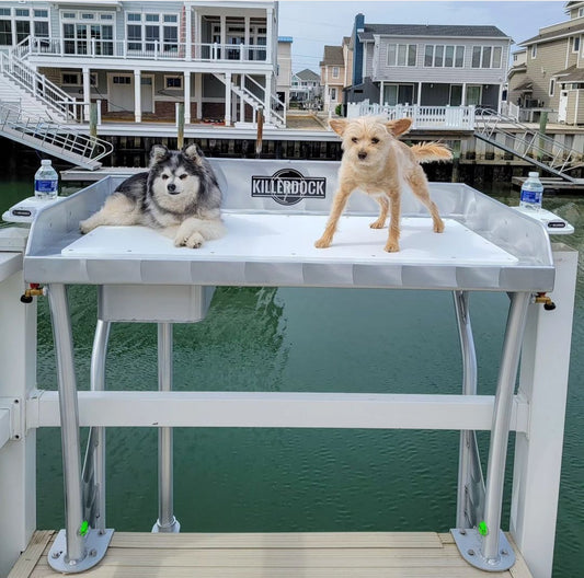 Killer Dock Fish Cleaning Station | Model Upscale 4 1/2 | Width 48" | Heavy-Duty Aluminum & Gray King Starboard | For Dock, Seawall, Deck & Patio