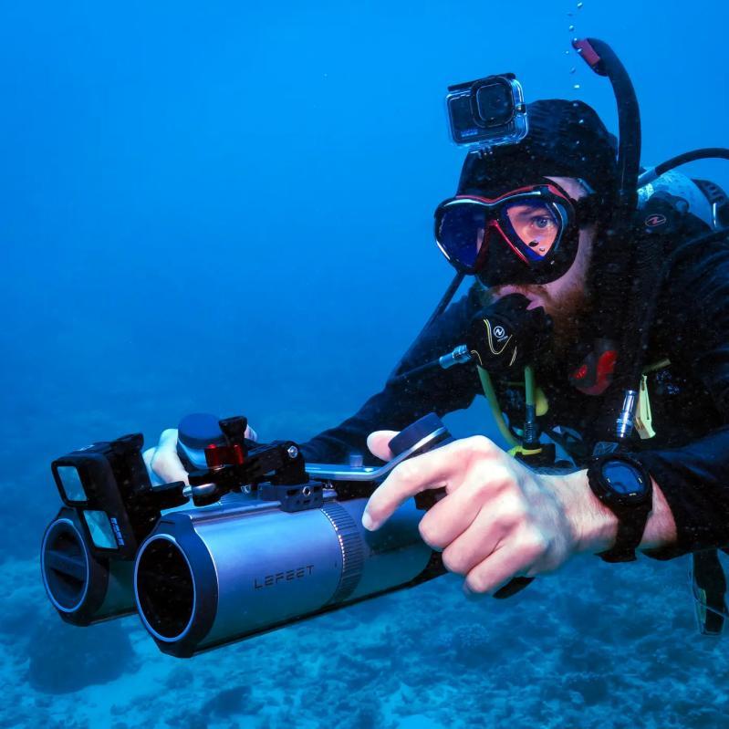 Lefeet Underwater Scooter | Model P1 Standard & P1 XR | Length 9.72"–15.79" | Width 12.40" | Height 5.12" | 9 & 13 kgf Thrust | 60m Depth | 60–90 Min Runtime | For Scuba, Freediving & SUP