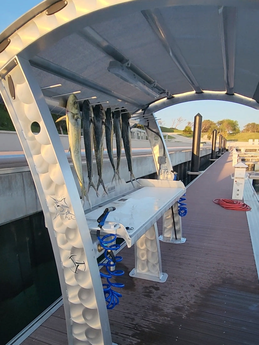 Killer Dock Fish Cleaning Station | Model Walker’s Cay Slam 7 1/2 | Width 112.5" | Heavy-Duty Aluminum & HDPE | For Dock, Marina, Seawall & Patio
