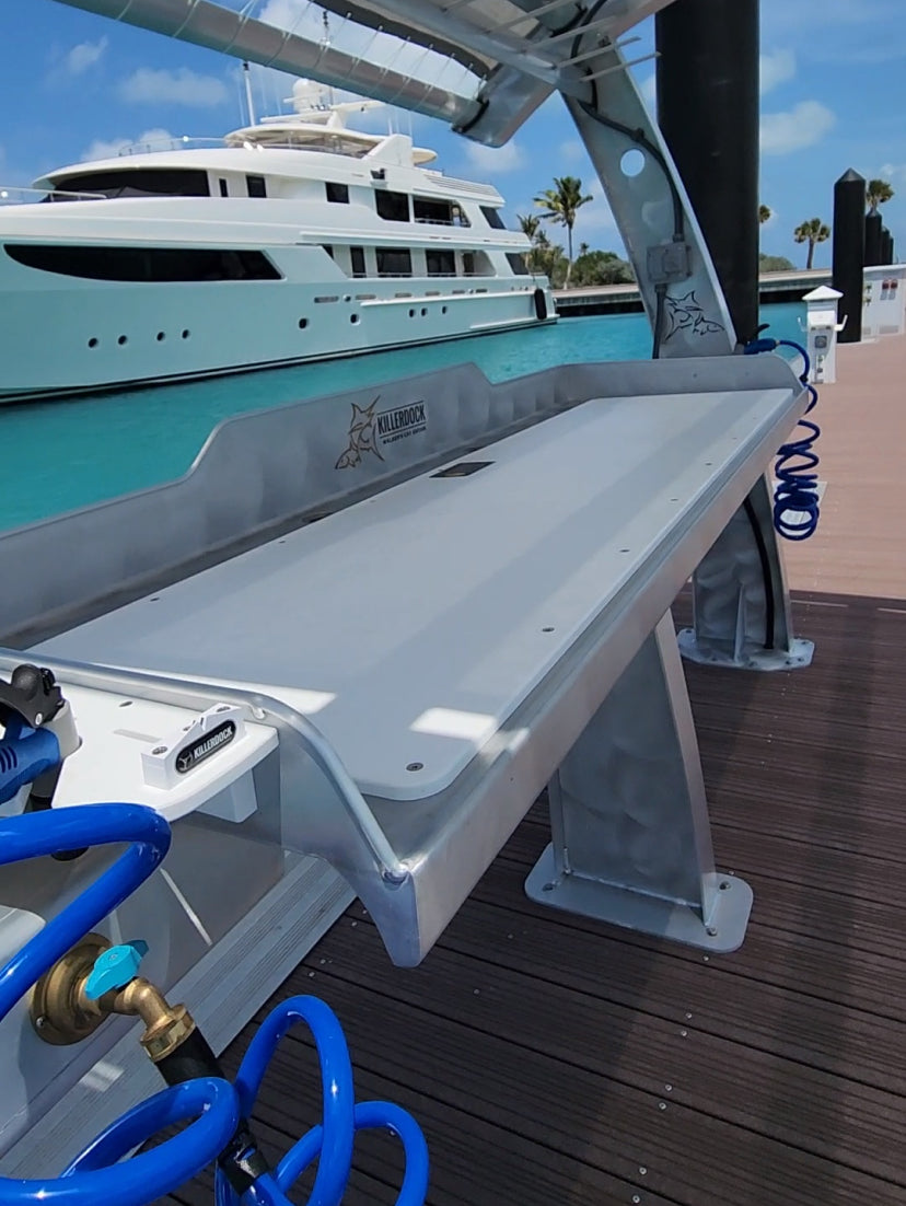 Killer Dock Fish Cleaning Station | Model Walker’s Cay Slam 7 1/2 | Width 112.5" | Heavy-Duty Aluminum & HDPE | For Dock, Marina, Seawall & Patio
