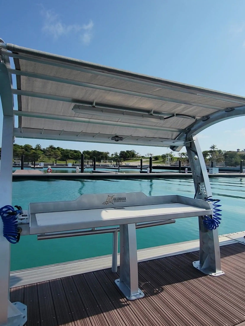 Killer Dock Fish Cleaning Station | Model Walker’s Cay Slam 7 1/2 | Width 112.5" | Heavy-Duty Aluminum & HDPE | For Dock, Marina, Seawall & Patio