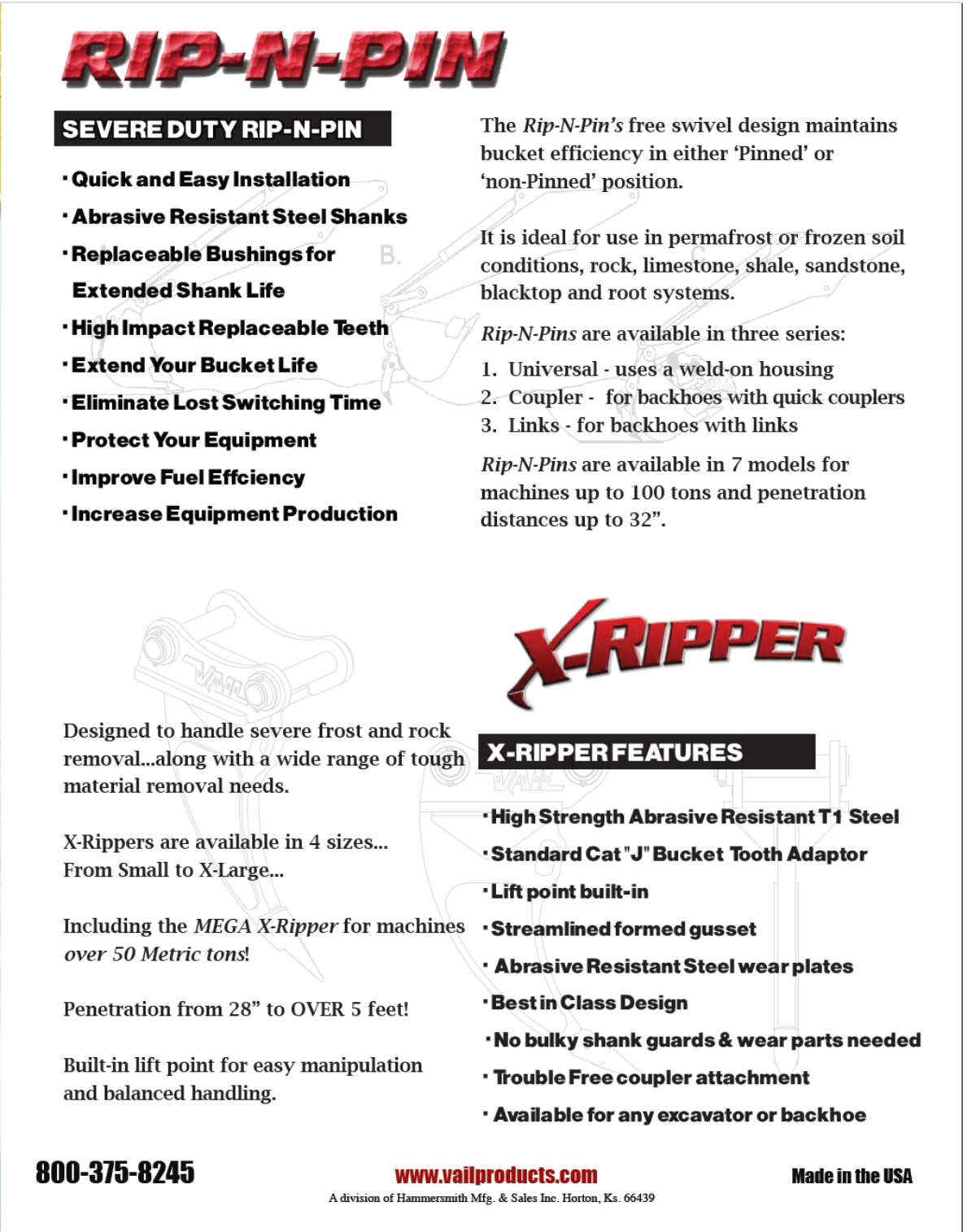 VAIL PRODUCTS X-RIPPER FOR EXCAVATOR AND BACKHOE