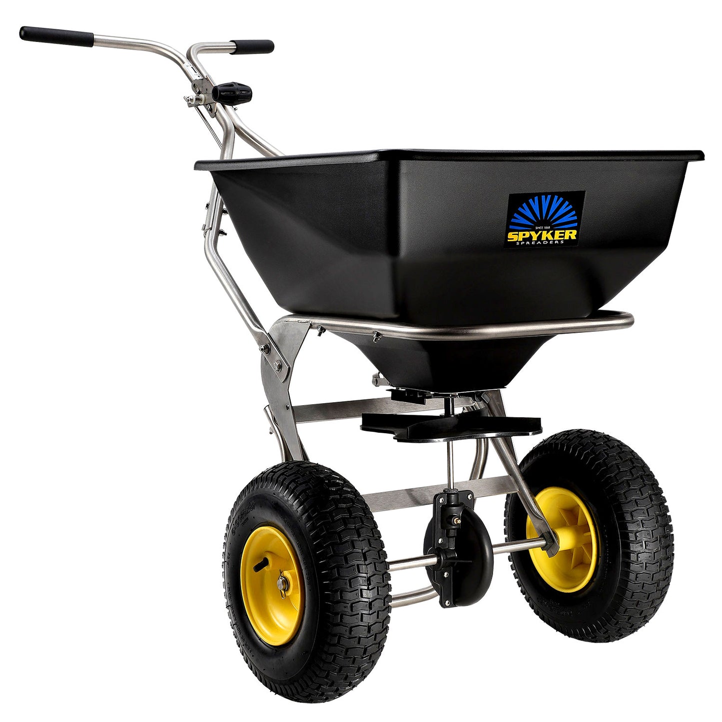 Spyker ERGO-PRO™ 80-lb. Broadcast Spreader | Model SPY80-1S | Spread Width 4'-12' | Wheel Dimensions 13" x 5"