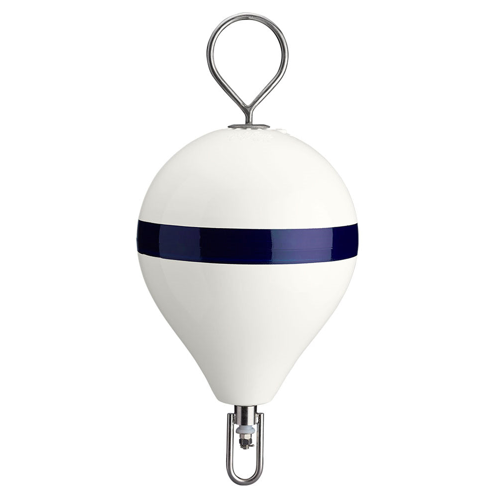 Polyform 13.5" CM Mooring Buoy w/SS Iron - White Blue Stripe [CM-2-SS WHT W/STR/SS]